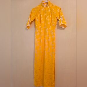 Elegant Yellow Silk Jacquard Ao Dai